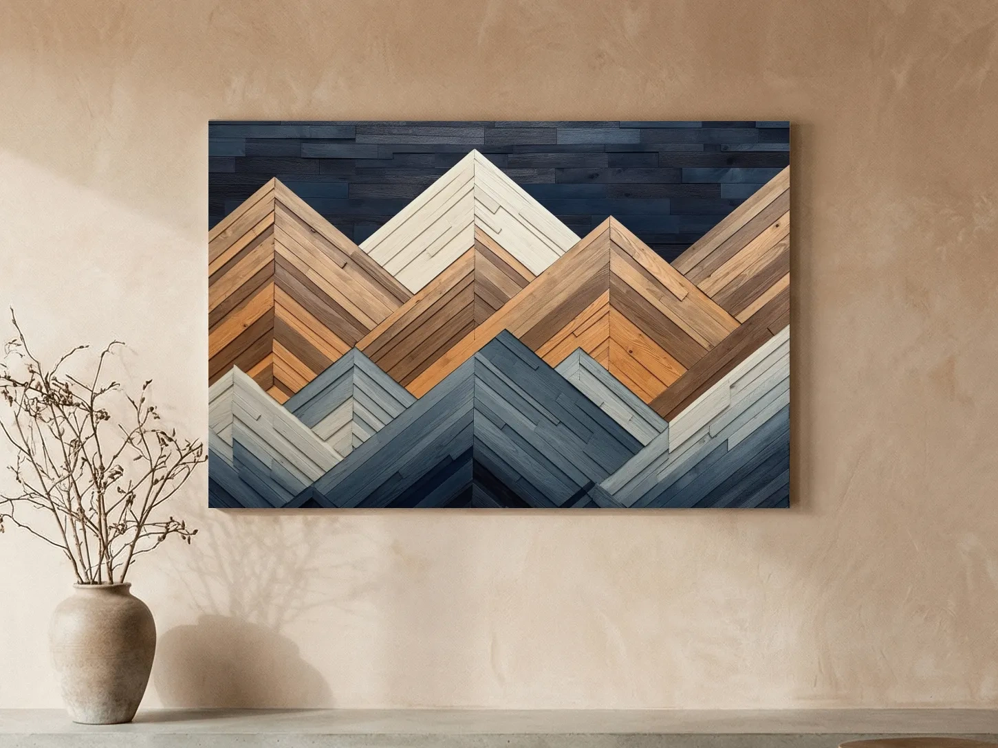 Geometric Wood Plank Mountains - Modern Rustic Canvas Wall Art