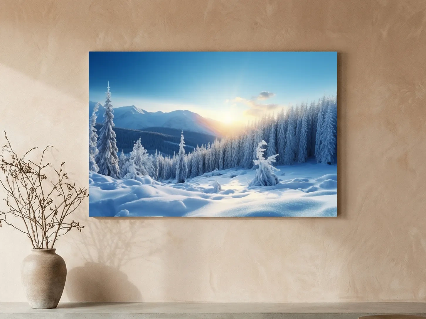 Snowy Alpine Forest Sunrise - Winter Nature Photographic Wall Art