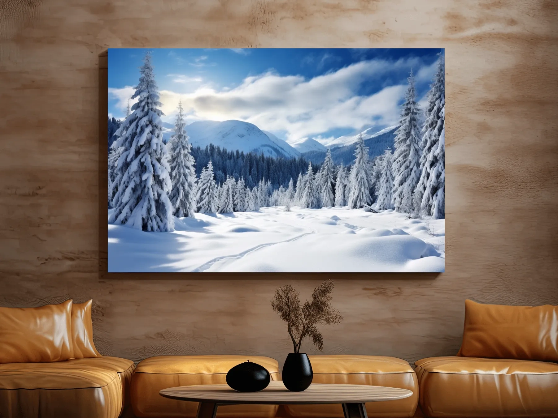 Snowy Alpine Mountain Forest Landscape - Winter Wilderness Photographic Wall Art