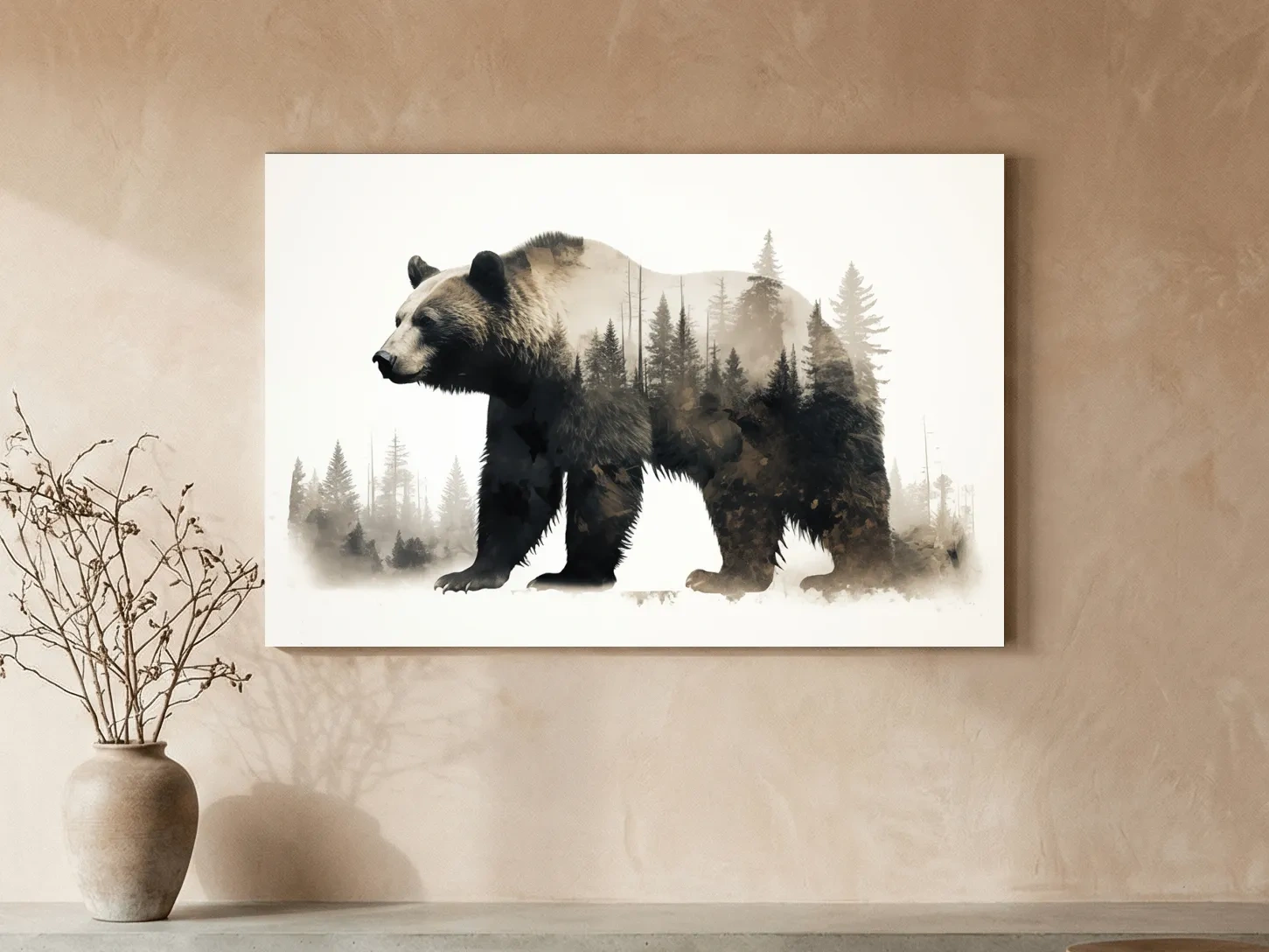 Grizzly Bear Double Exposure Forest - Wildlife Nature Wall Art