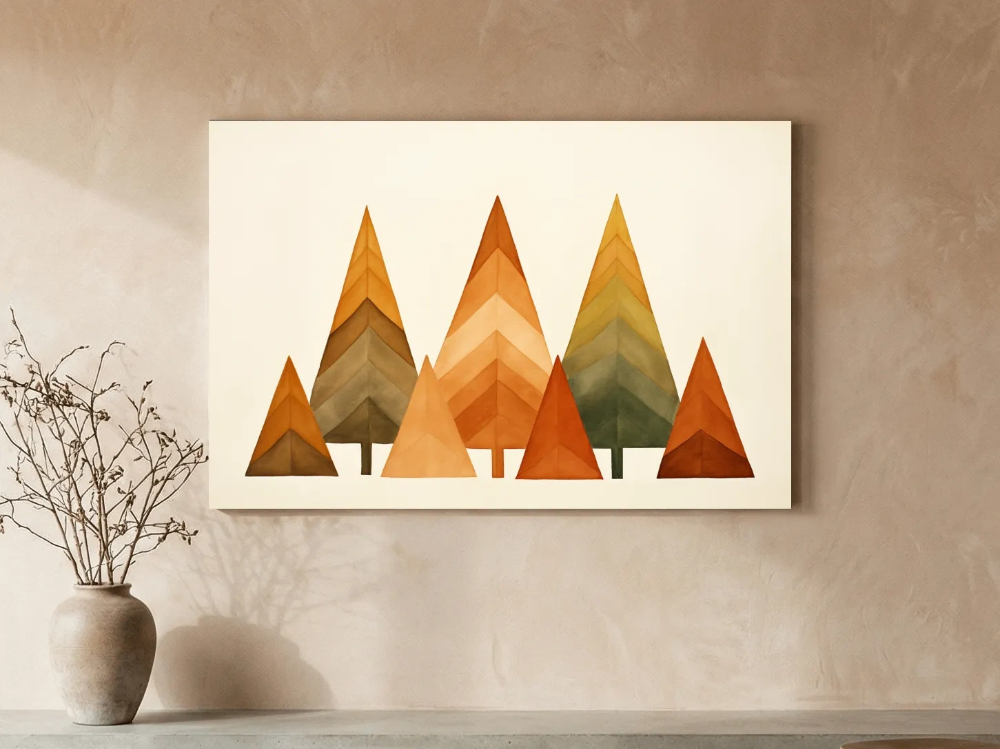 Minimalist Watercolor Pine Tree Forest - Scandinavian Geometric Nature Wall Art