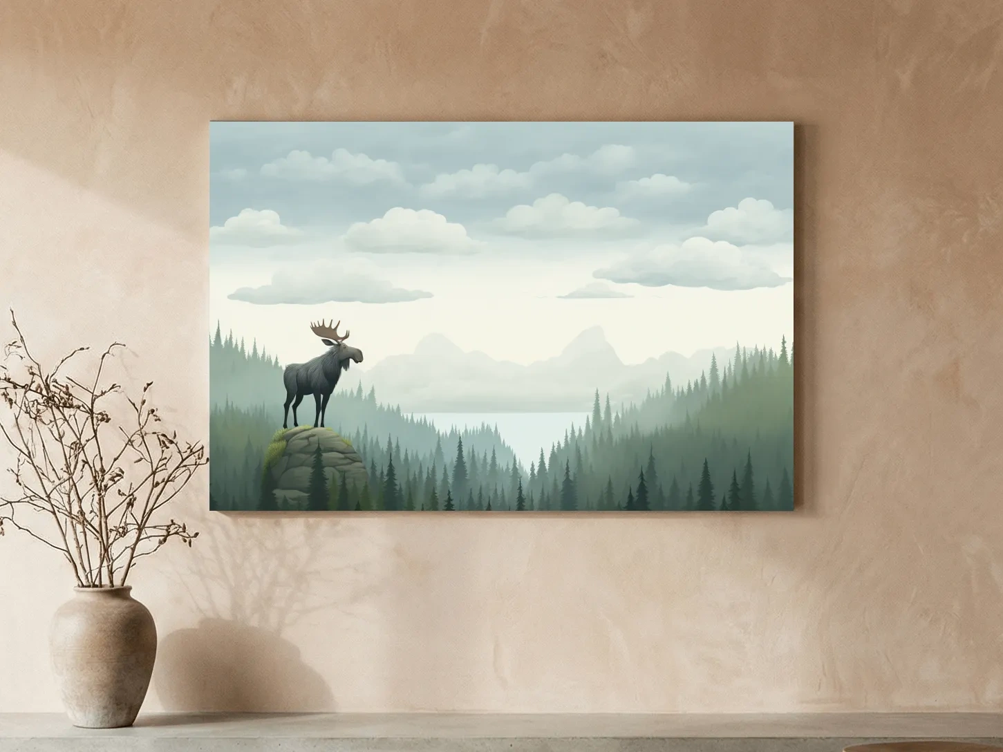 Majestic Moose Over Pine Forest - Nursery Wildlife Mountain Wall Art