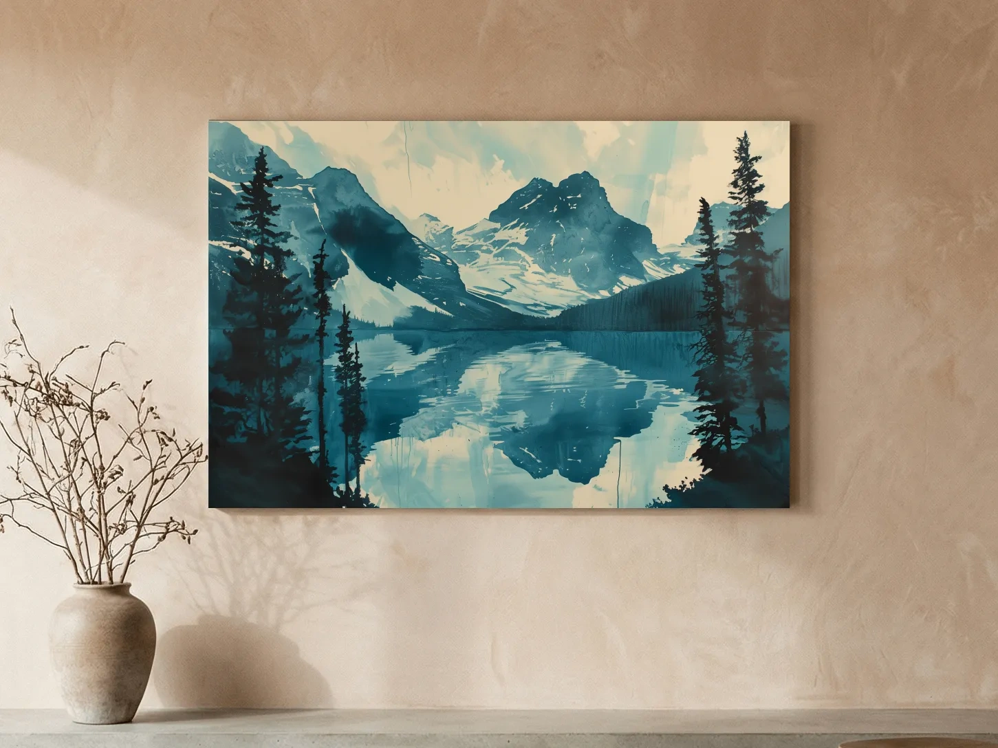 Rocky Mountains Alpine Lake Reflection - Watercolor Mountain Artwork