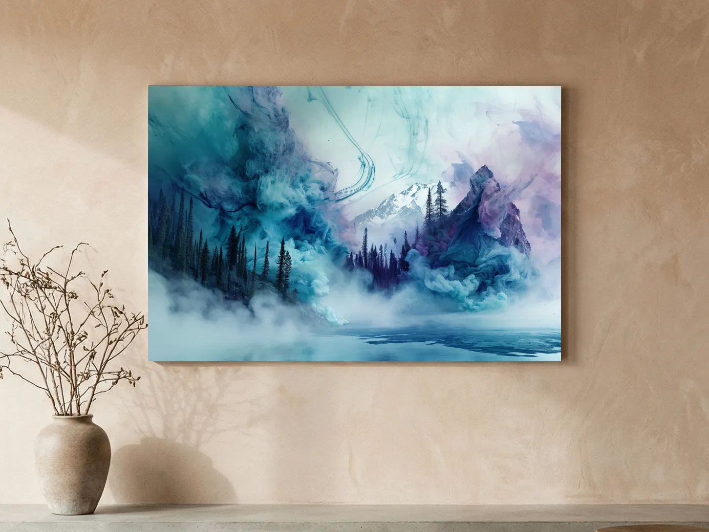 Ethereal Misty Alpine Forest & Mountains - Surreal Abstract Landscape Wall Art