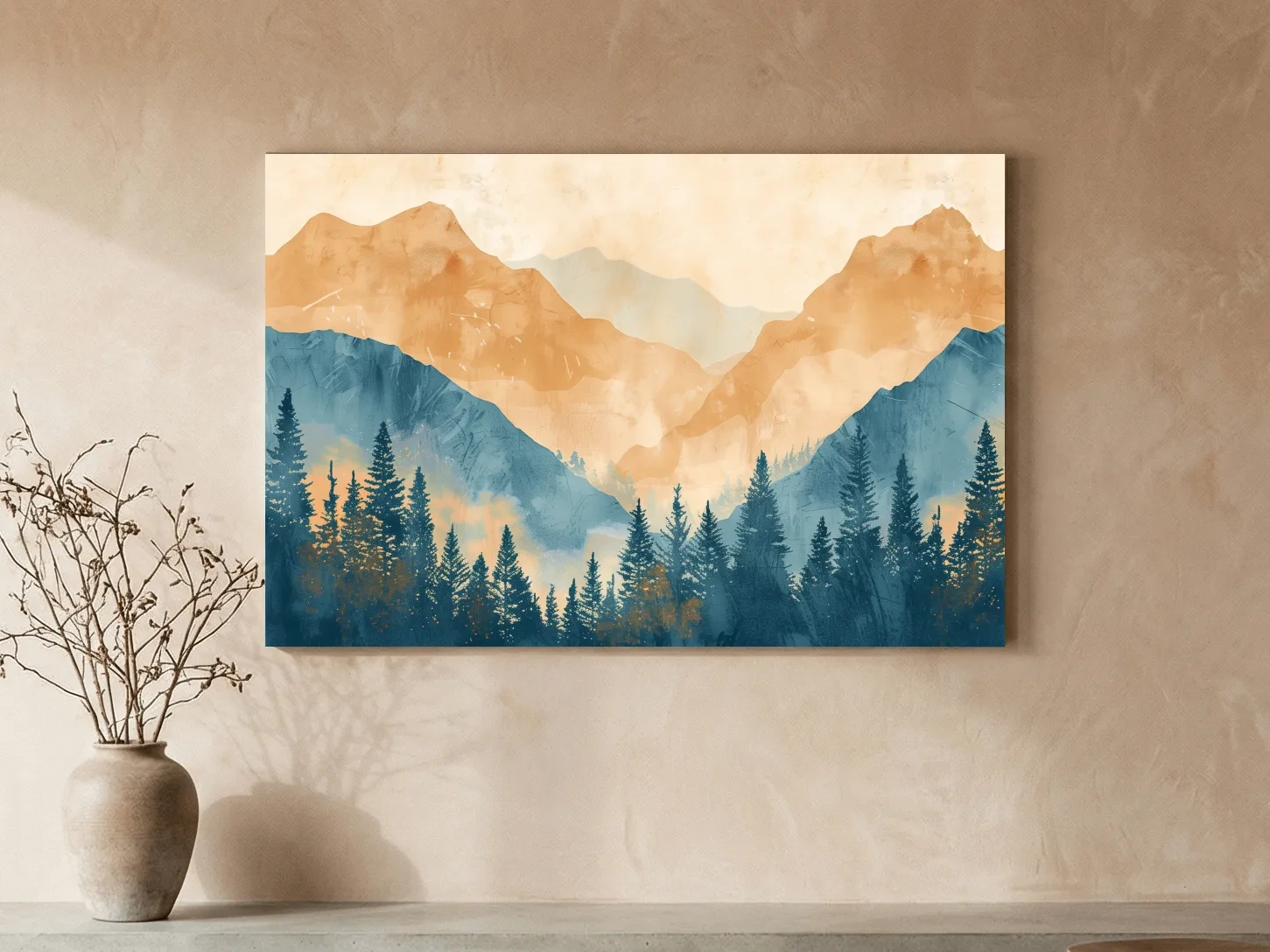 Misty Mountain Range Watercolor - Pine Forest Landscape Artwork