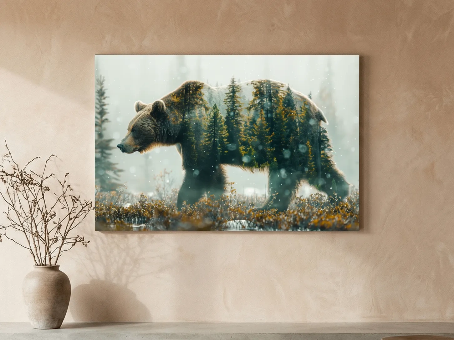 Moody Double Exposure Grizzly Bear Forest - Photographic Wildlife Wall Art