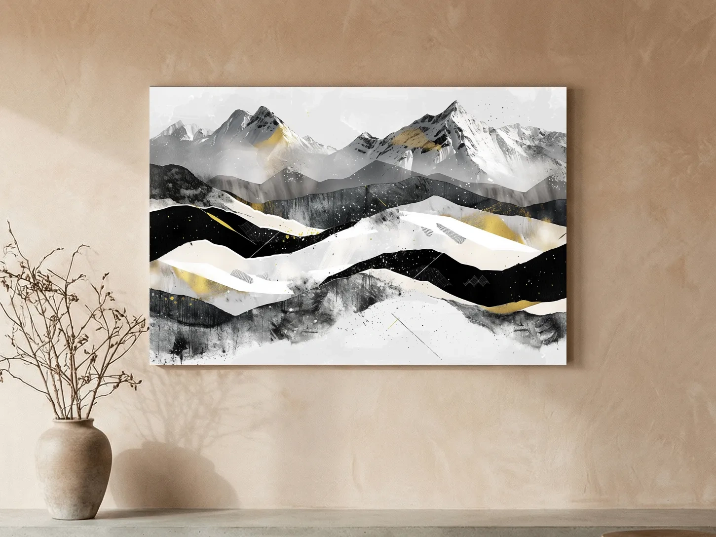 Abstract Mountain Range With Gold Accents - Modern Alpine Landscape Wall Art
