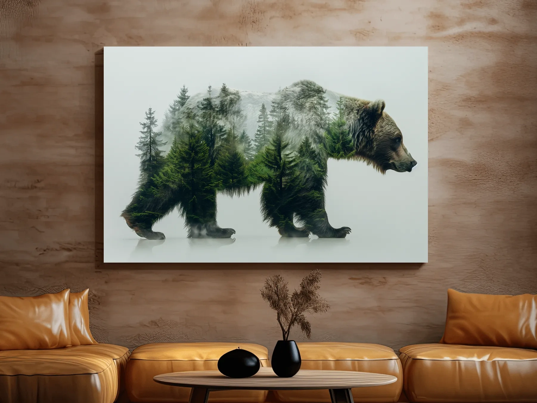Grizzly bear artwork, double exposure forest art