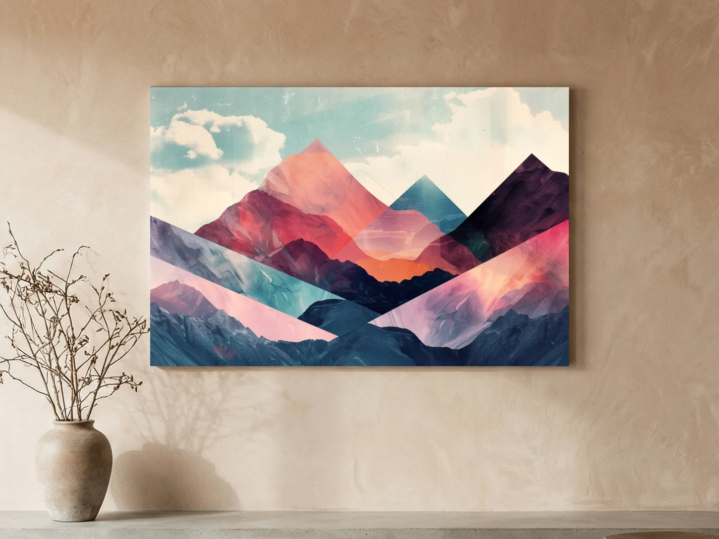Vibrant Geometric Mountain Peaks - Modern Abstract Collage Wall Art