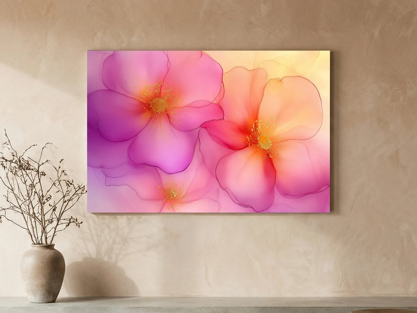Vibrant Pink Blossom Watercolor Illustration - Modern Floral Wall Art