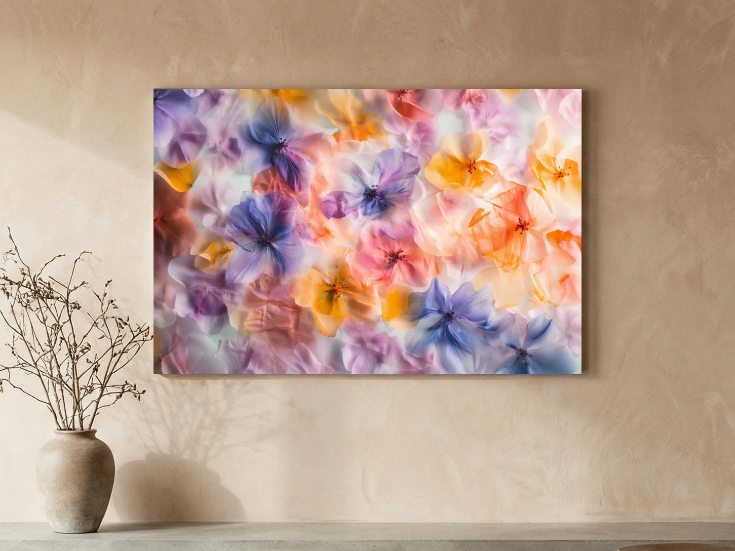 Oshibana Pastel Floral Petal Collage - Soft Botanical Wall Art