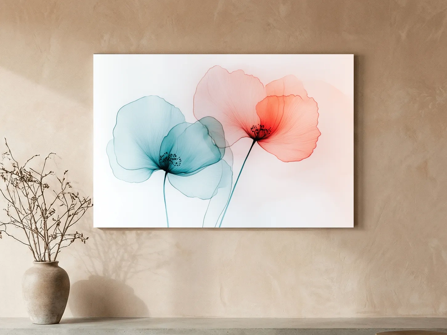 Minimalist Translucent Poppy Flowers Watercolour - Modern Botanical Wall Art