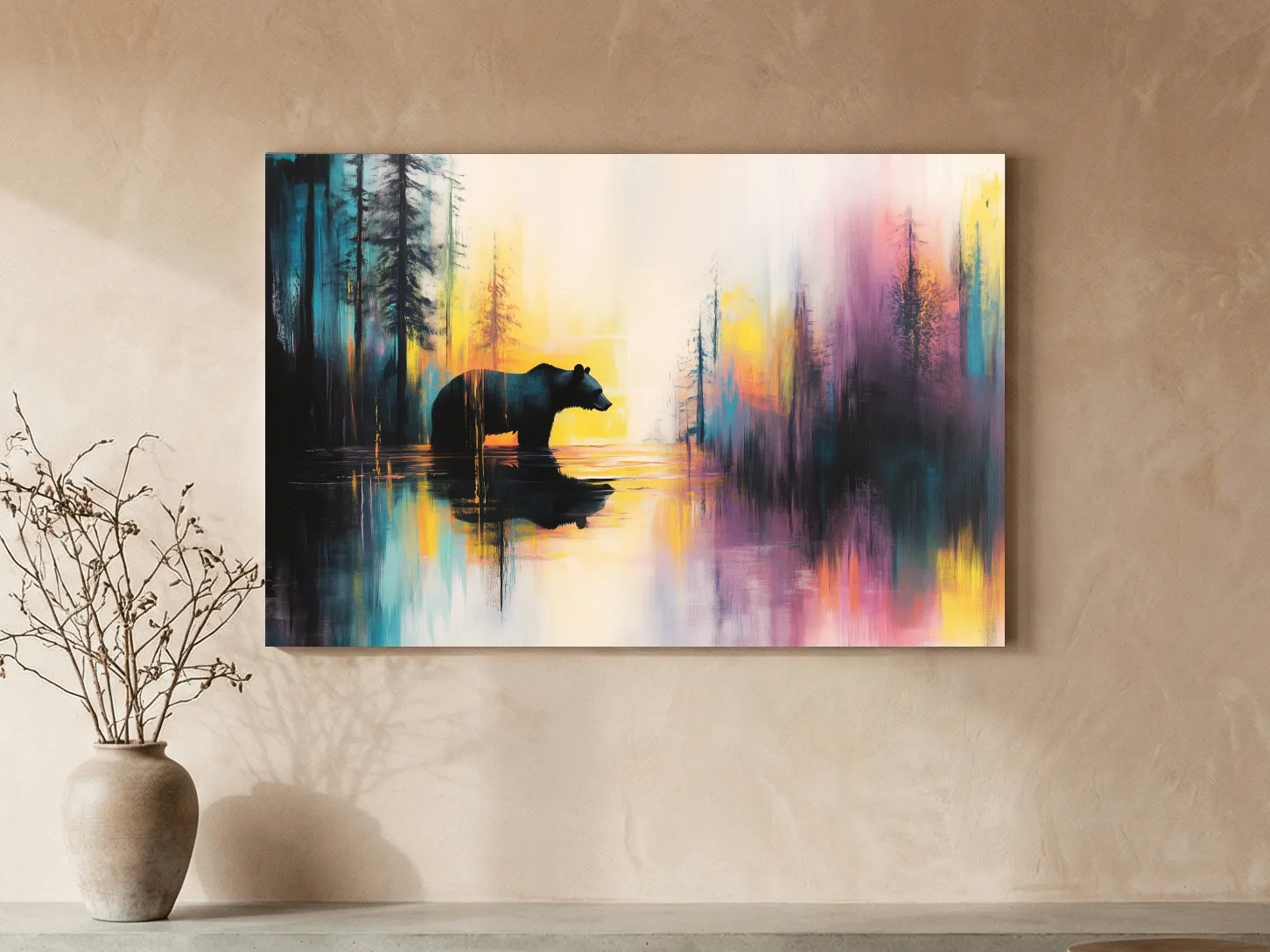 Moody Abstract Bear Lake Reflection - Colorful Forest Landscape Wall Art