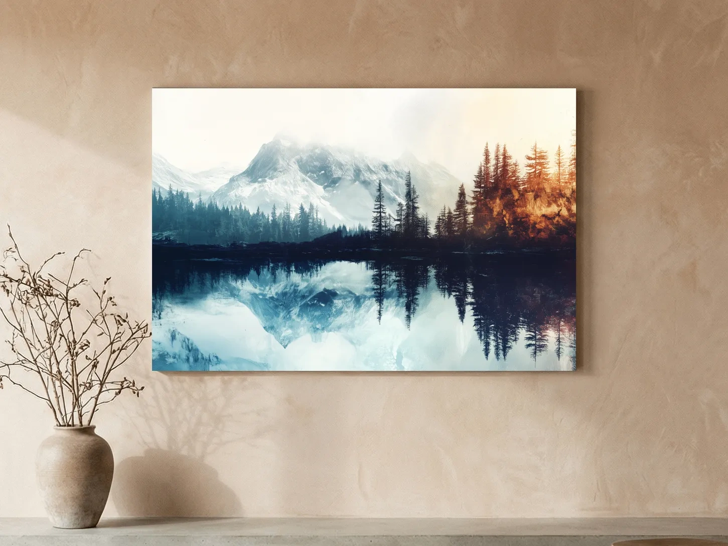Misty Alpine Lake Reflection Landscape - Mountain Forest Sunrise Wall Art