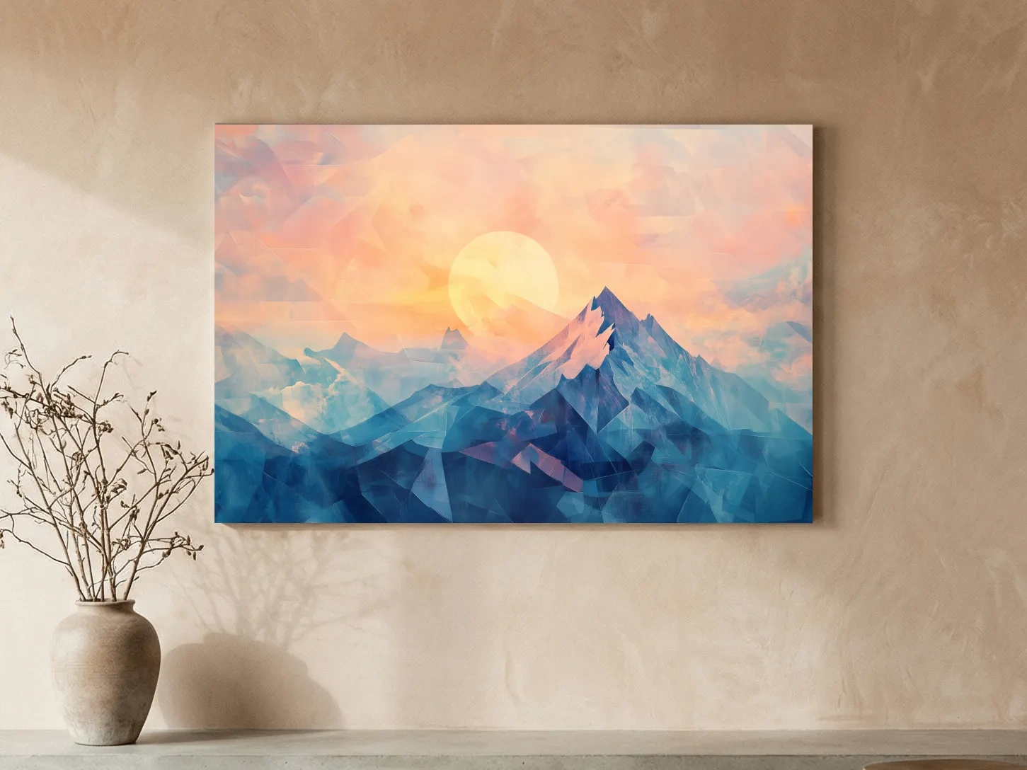 Sunset Mountain Peaks Mosaic In Pastel Hues - Modern Abstract Wall Art