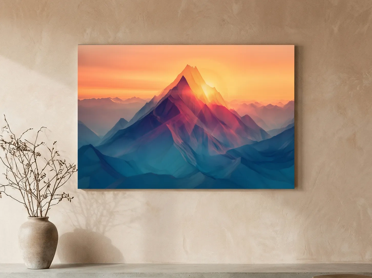Vibrant Abstract Sunset Mountain Peak - Surreal Landscape Wall Art