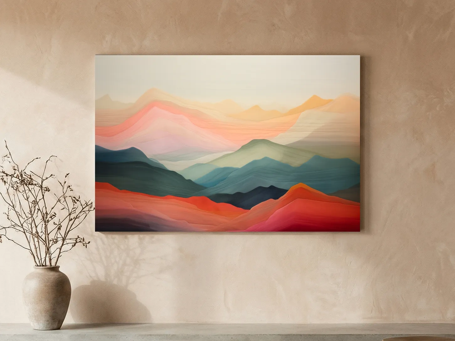 Dreamy Abstract Mountain Ranges In Warm Sunset Tones - Modern Landscape Wall Art