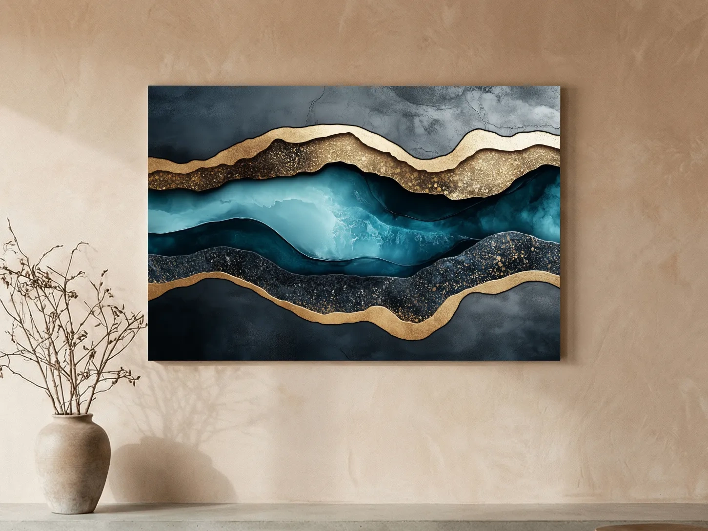 3D Natural Geode Resin Abstract Layers - Modern Gold Foil Texture Wall Art