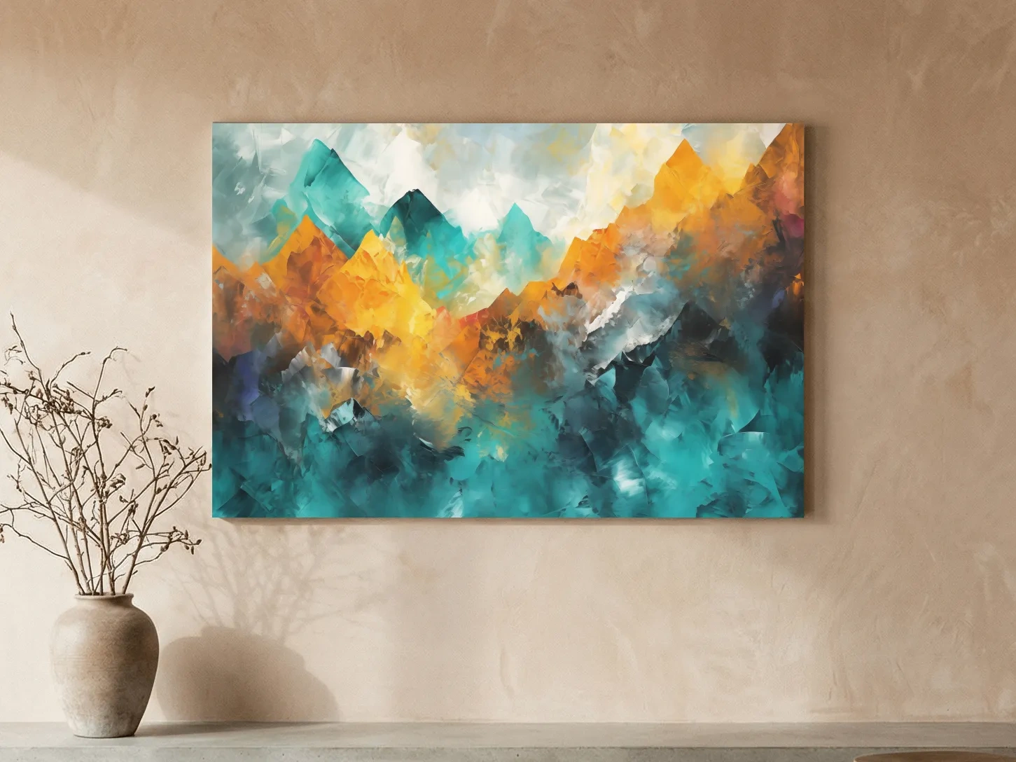 Vibrant Abstract Mountain Painting - Colorful Landscape Wall Art