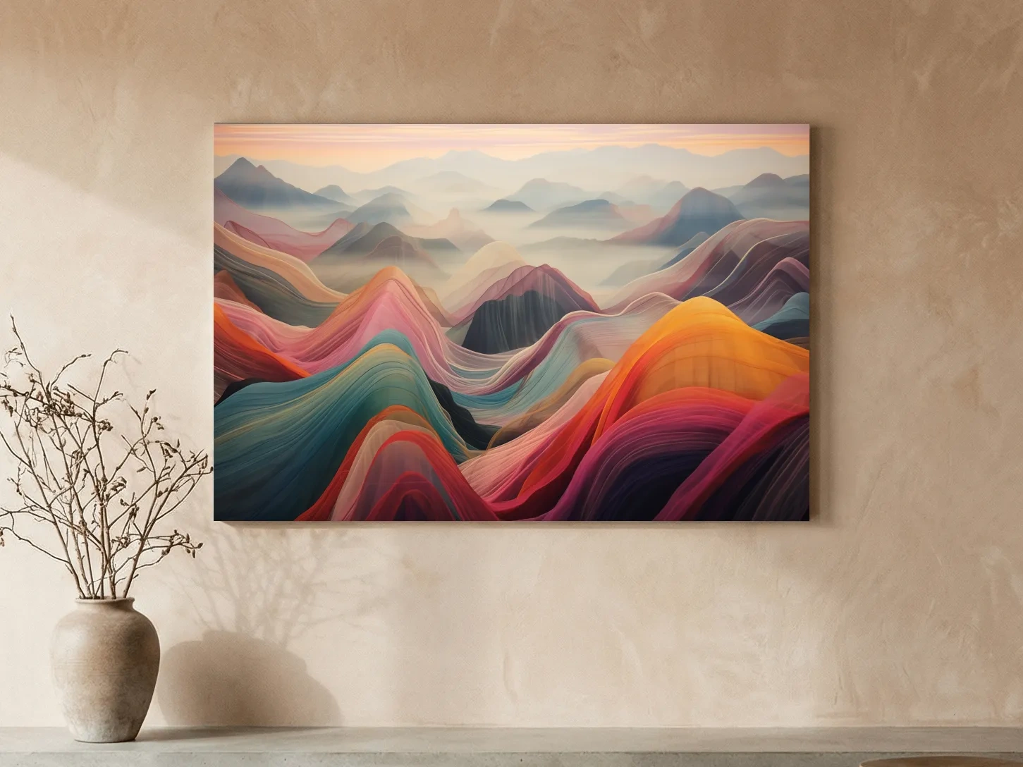 Vibrant Abstract Layered Mountain Ranges - Colorful Topographic Landscape Wall Art