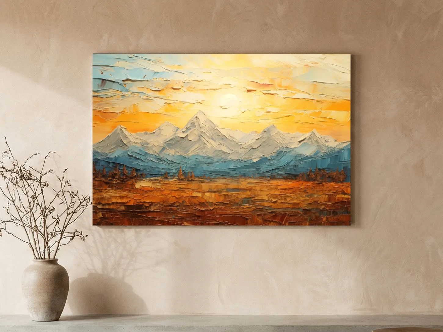 Abstract Glacier Sunrise Landscape - Impasto Style Wall Art