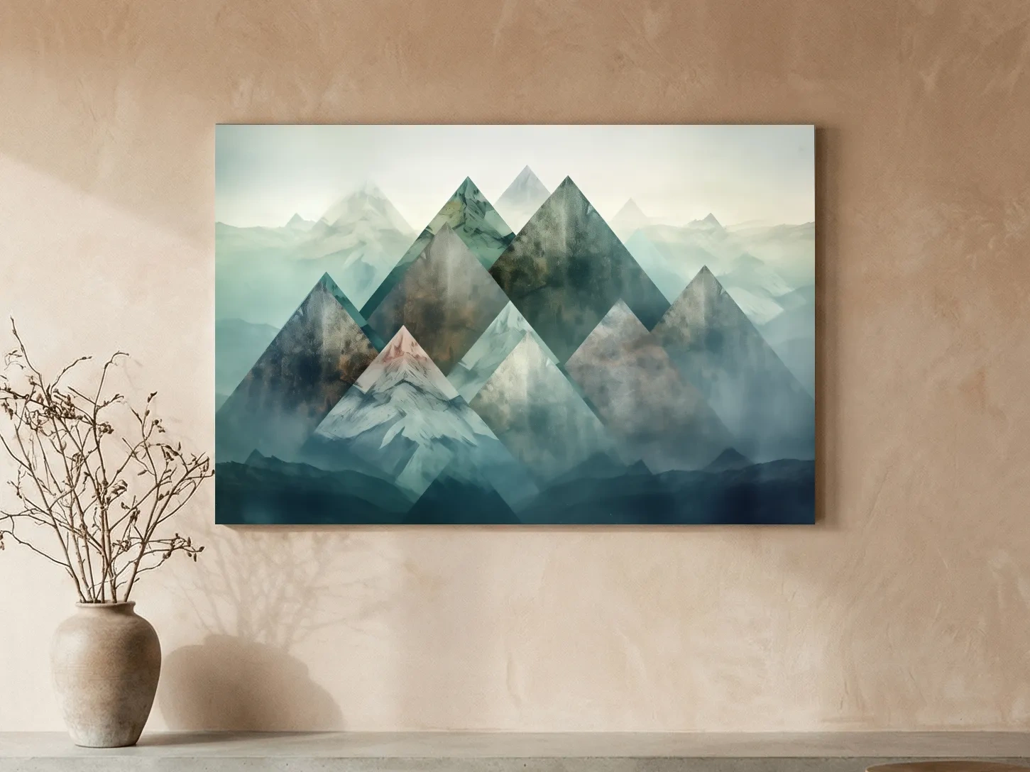 Geometric Misty Mountain Peaks - Mystical Abstract Alpine Wall Art