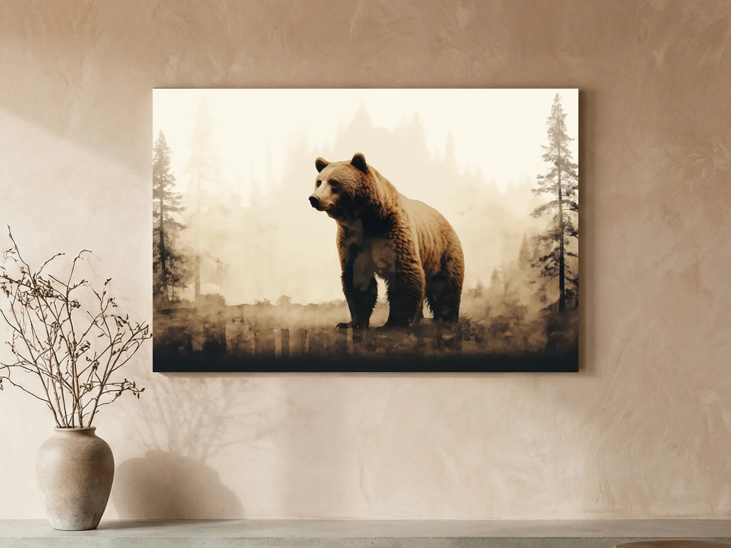 Grizzly Bear Double Exposure Forest - Rustic Wildlife Nature Wall Art