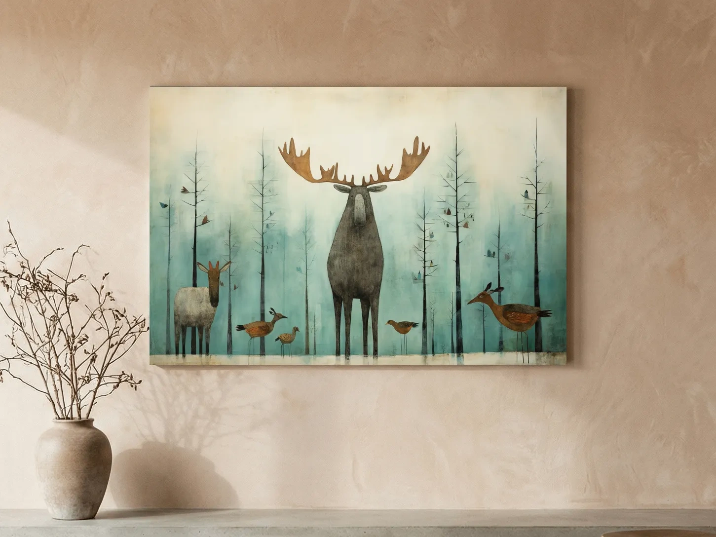Whimsical Scandi Folk Art - Moose & Woodland Animals Wallart
