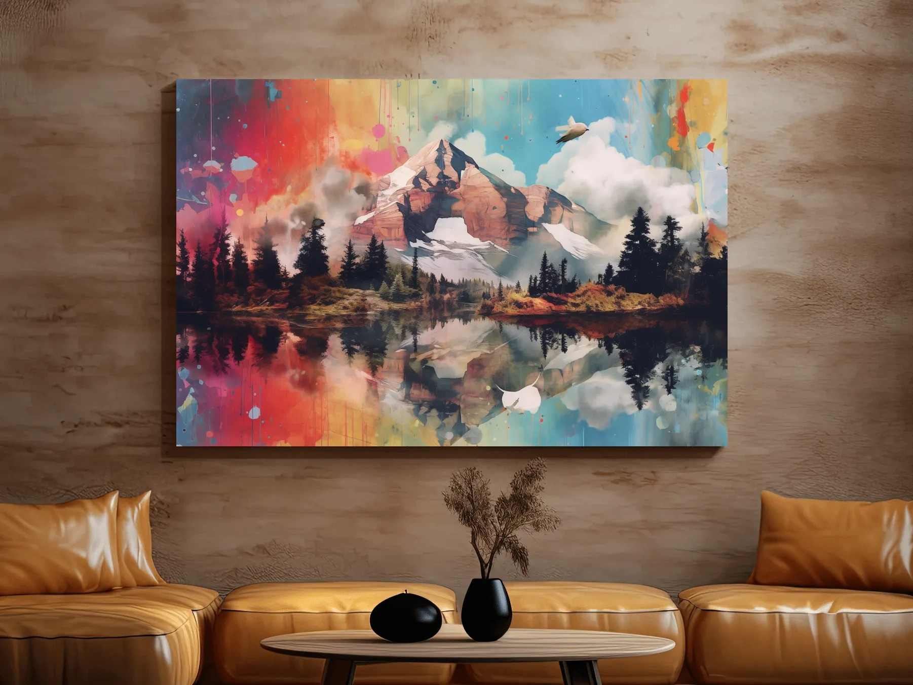 Colourful abstract mountain painting