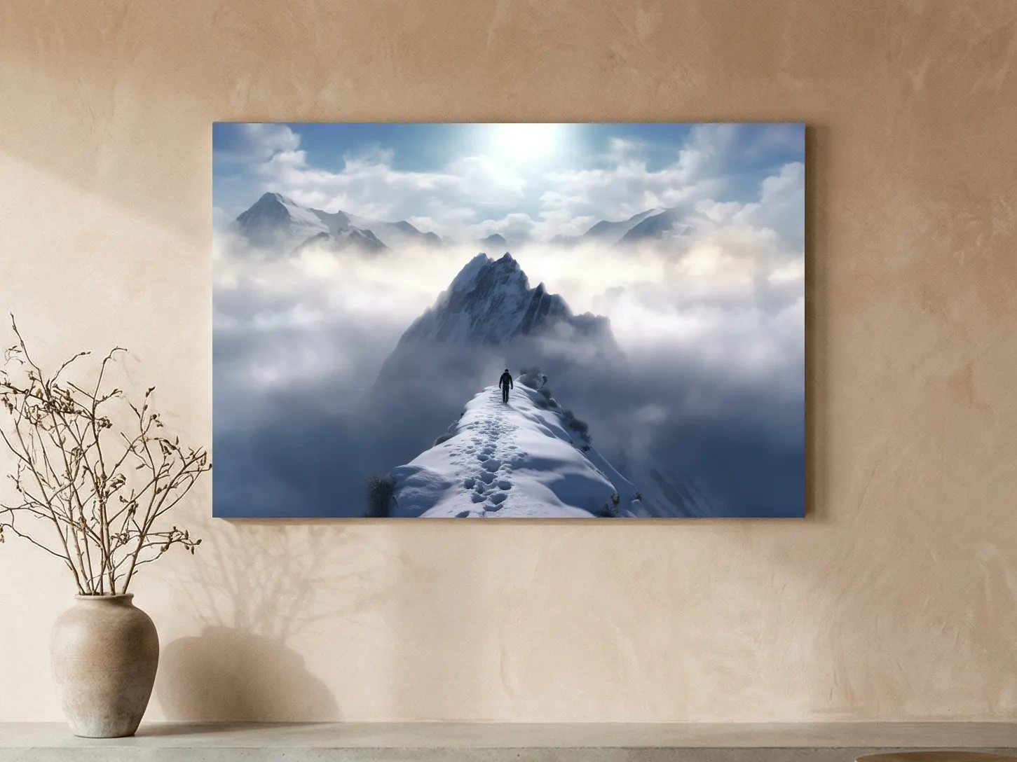 Photograph of a hike walking along a snowy ridgeline