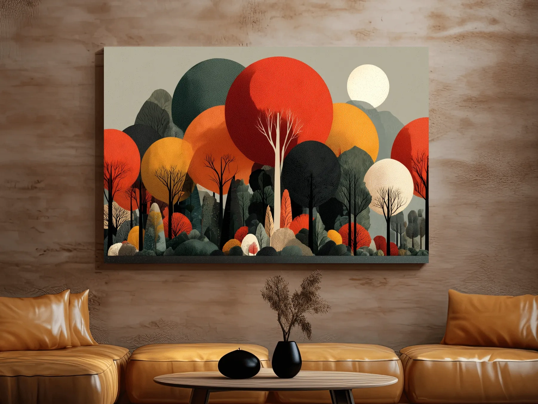 Abstract Autumn Forest Trees Canvas Art - Modern Scandinavian Wall Art