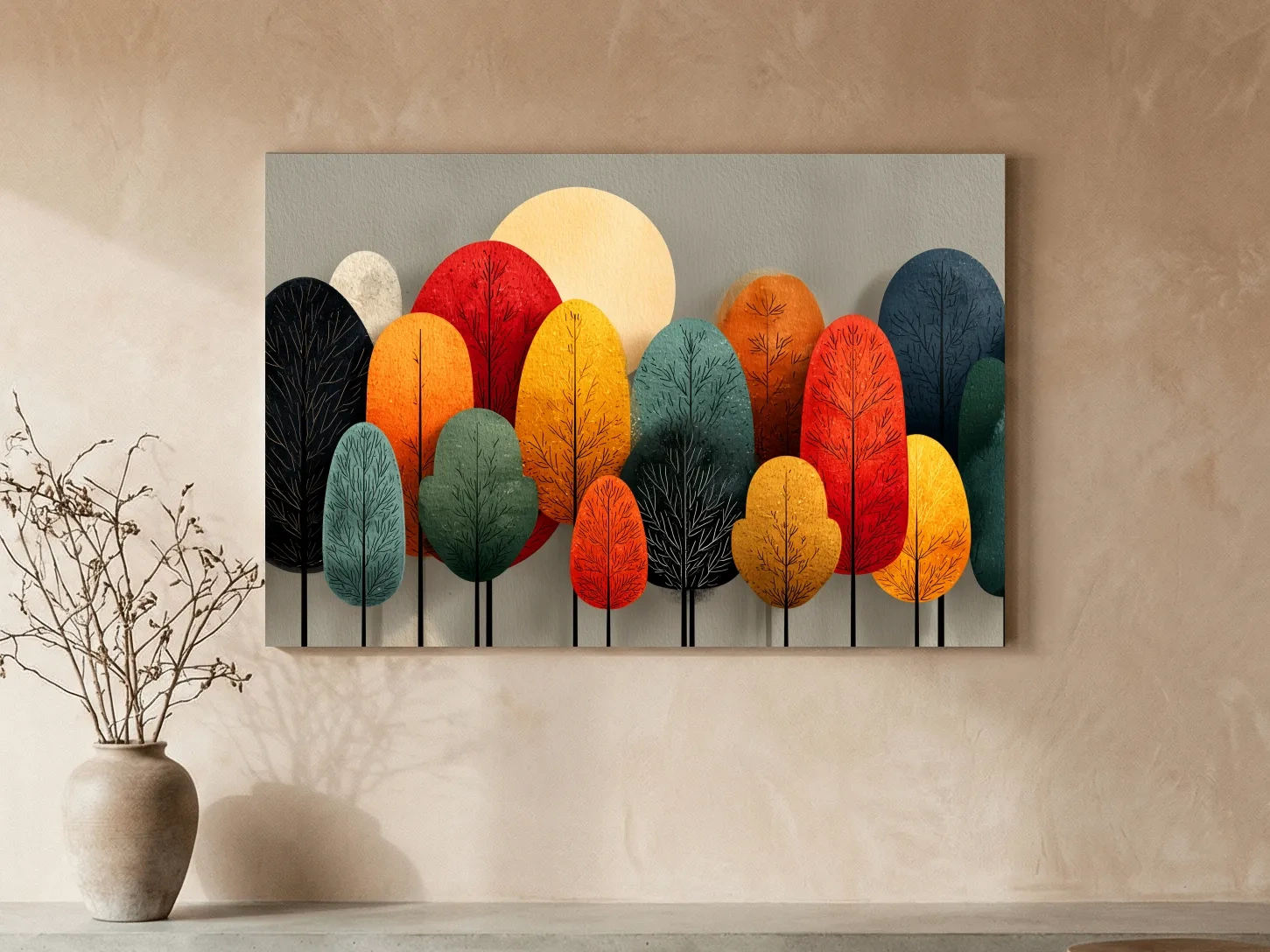 Mid-Century Abstract Autumn Forest Trees - Modern Scandinavian Landscape Artwork
