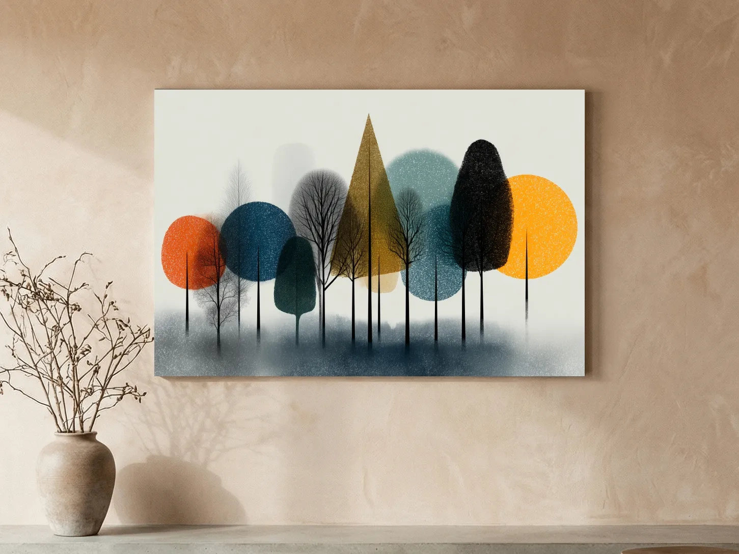 Mid-Century Abstract Forest Trees - Modern Geometric Landscape Wall Art