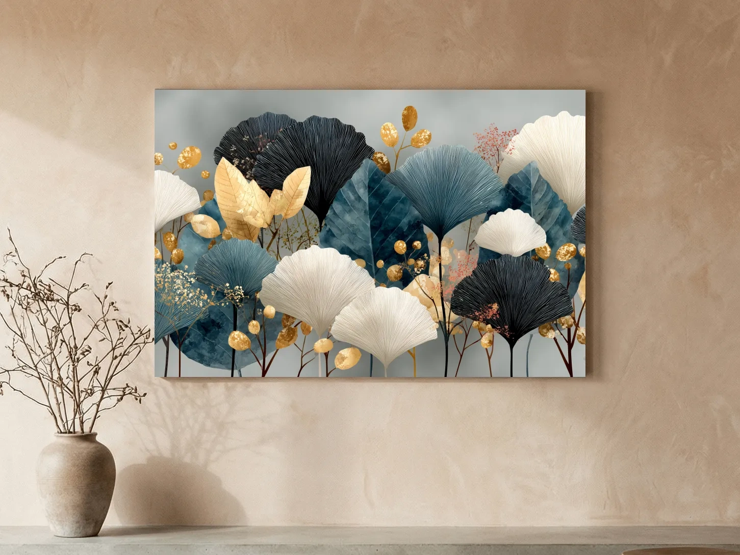Luxe Ginkgo Leaves Botanical Illustration - Modern Japandi Wall Art