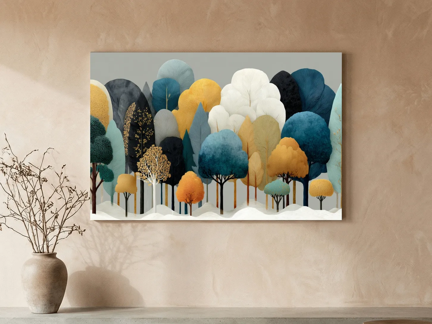Scandinavian Winter Forest Trees Illustration - Modern Boho Nature Wall Art