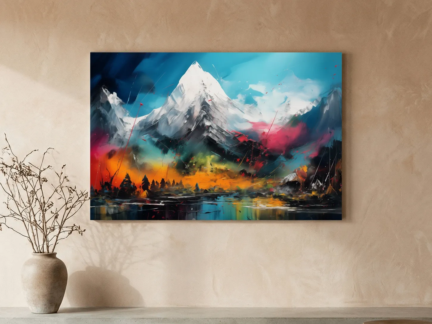 Vibrant Abstract Alpine Mountain Peaks - Colorful Impasto Painting Style Wall Art
