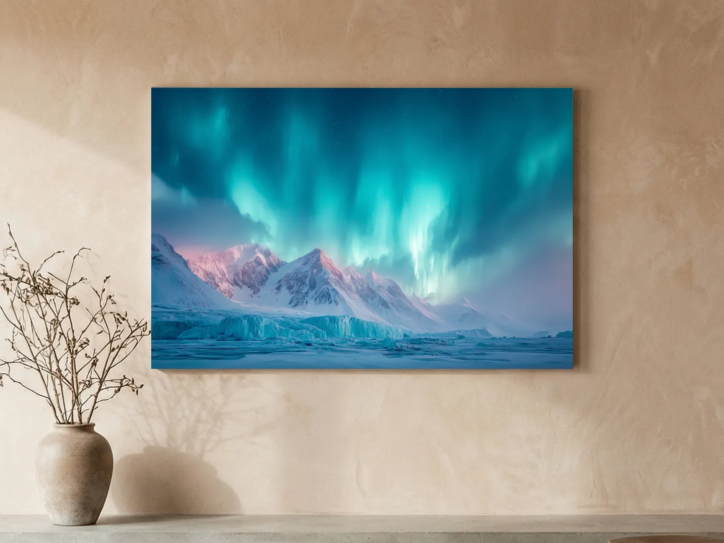 Aurora Borealis Over Icy Arctic Mountains - Northern Lights Wall Art