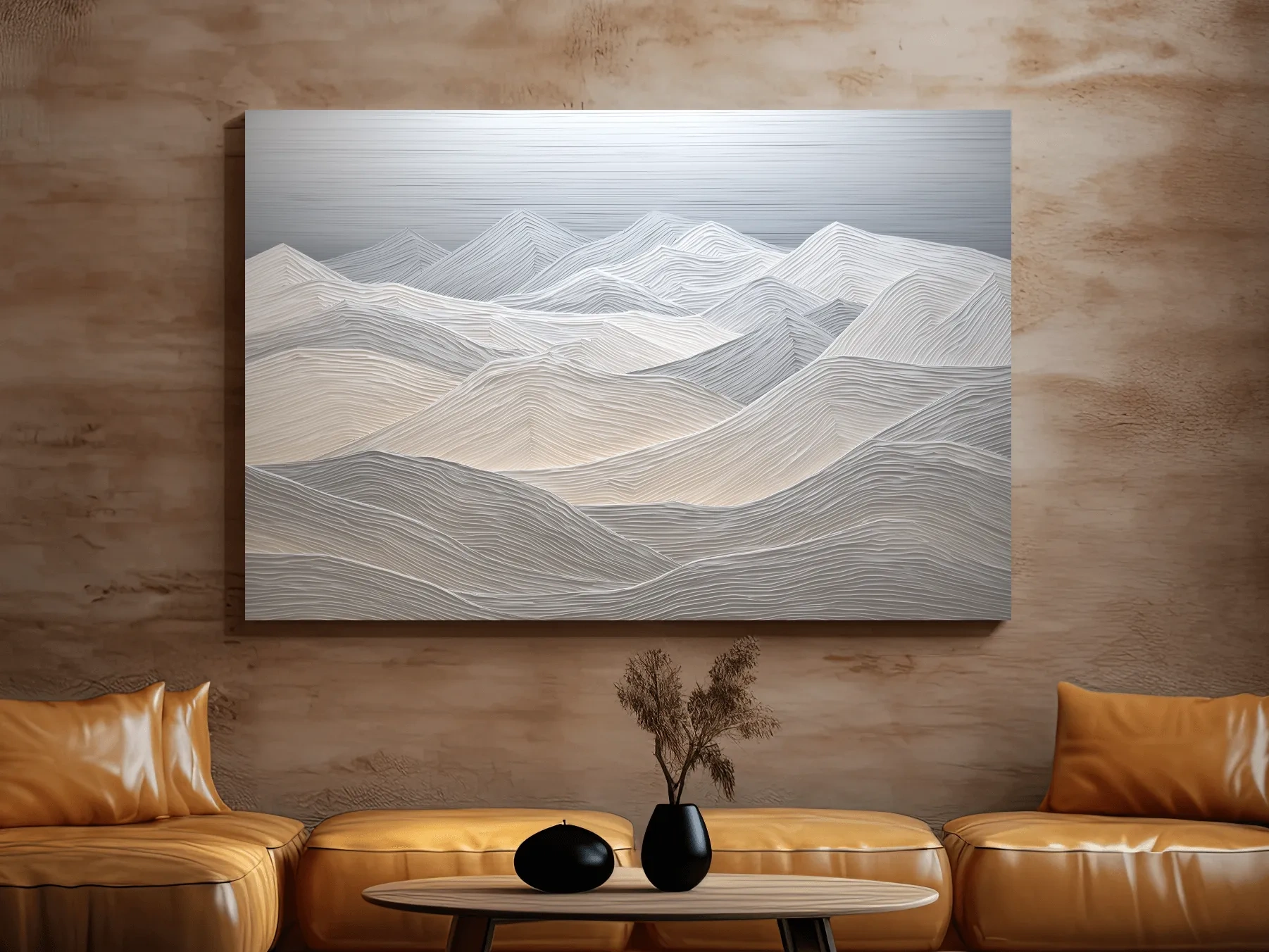Minimalist Textured Topographic Mountain Ridges - 3D Painting Effect Wall Art