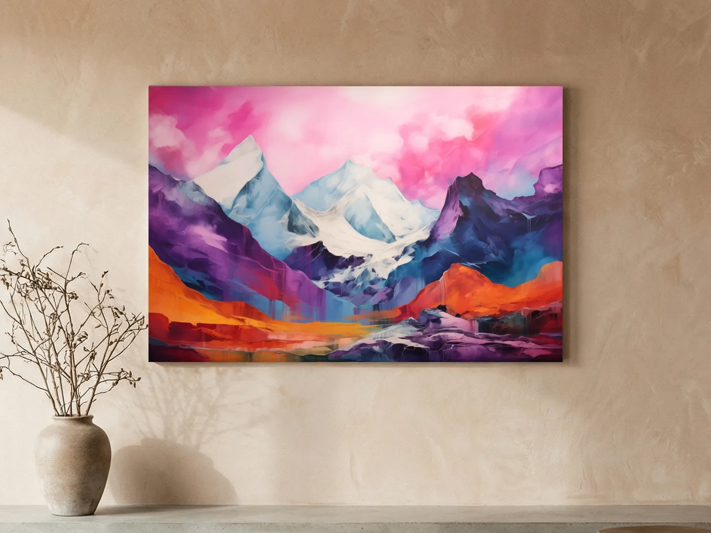 Vibrant Abstract Alpine Mountain Landscape Painting - Colorful Contemporary Wall Art