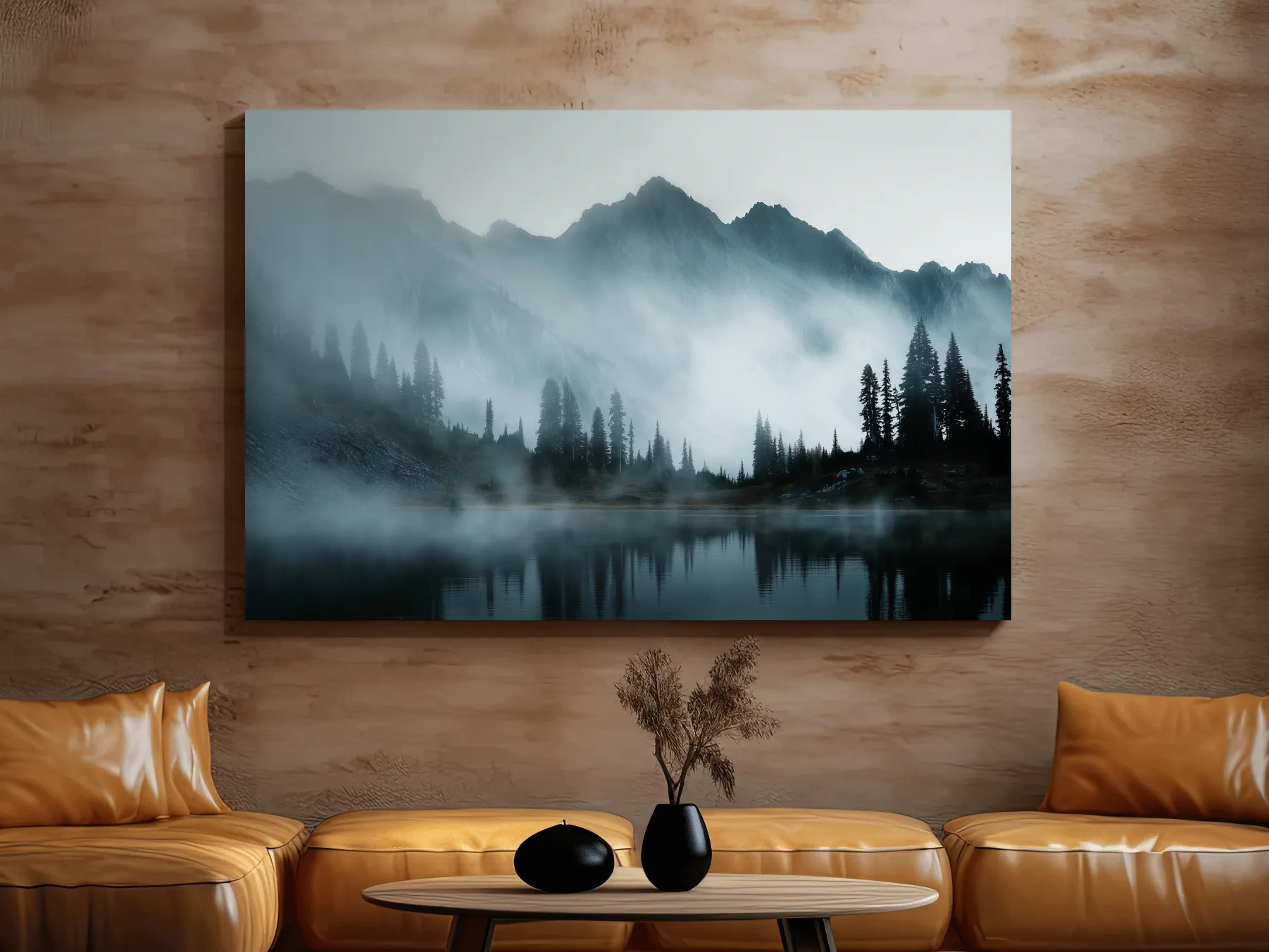 Moody Misty Mountain Lake Photography - Atmospheric Alpine Forest Wall Art