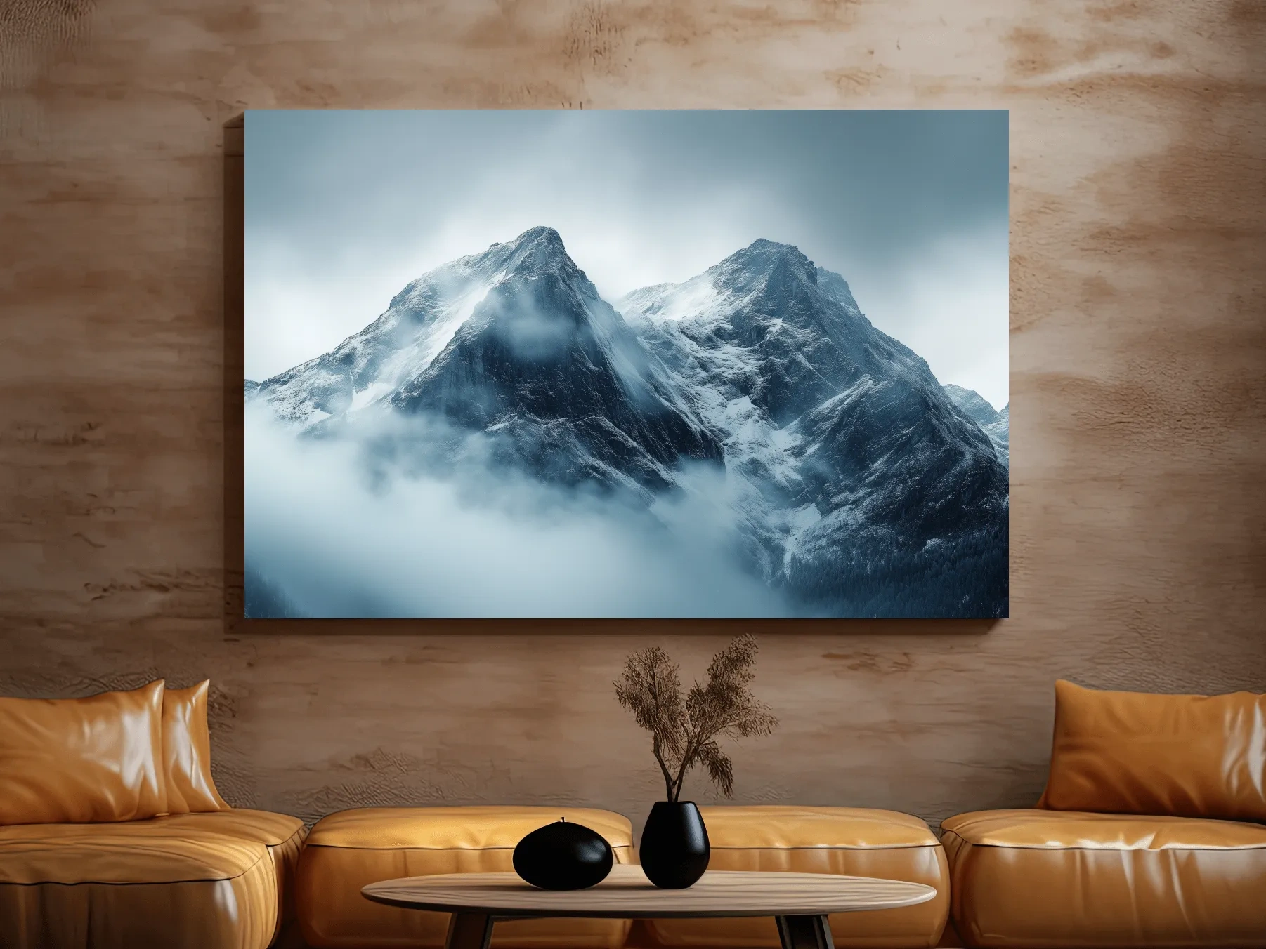 Moody Snowcapped Mountain Peaks - Atmospheric Alpine Photographic Wall Art