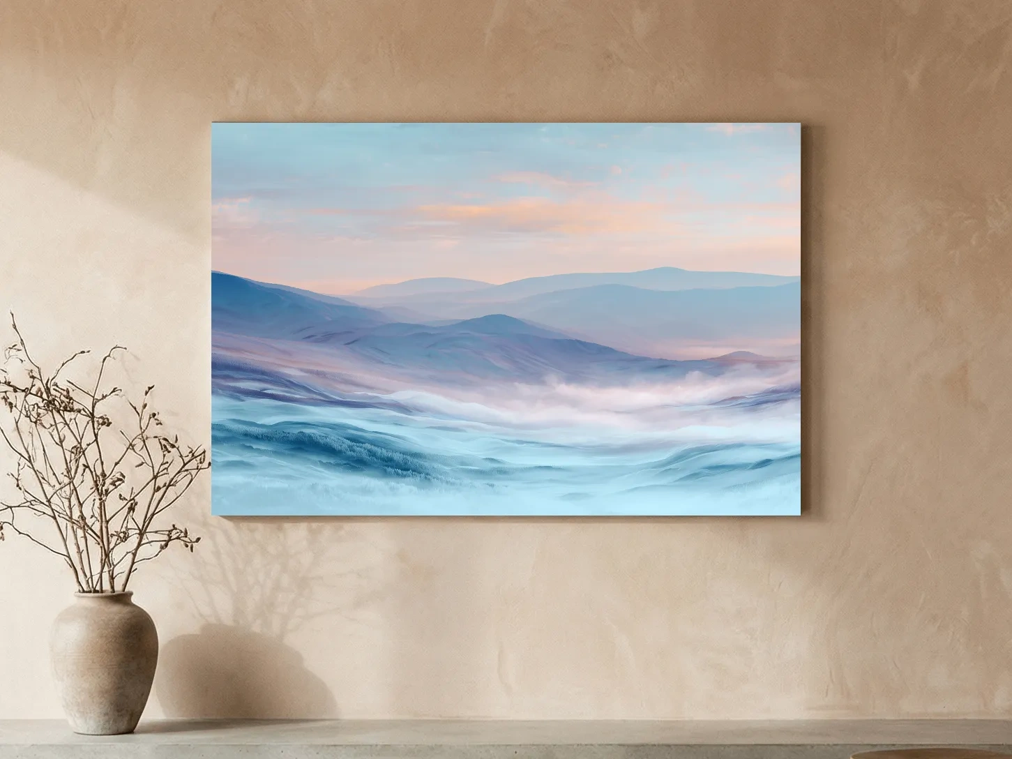 Ethereal Pastel Misty Mountain Landscape - Serene Abstract Forest Wall Art