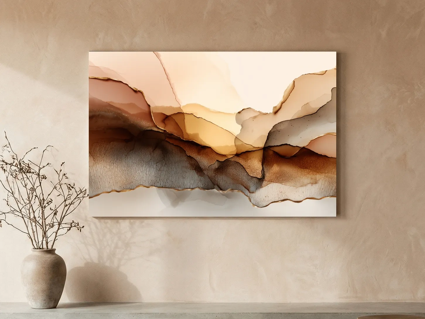Abstract Alcohol Ink Landscape Painting - Modern Minimalist Wall Art