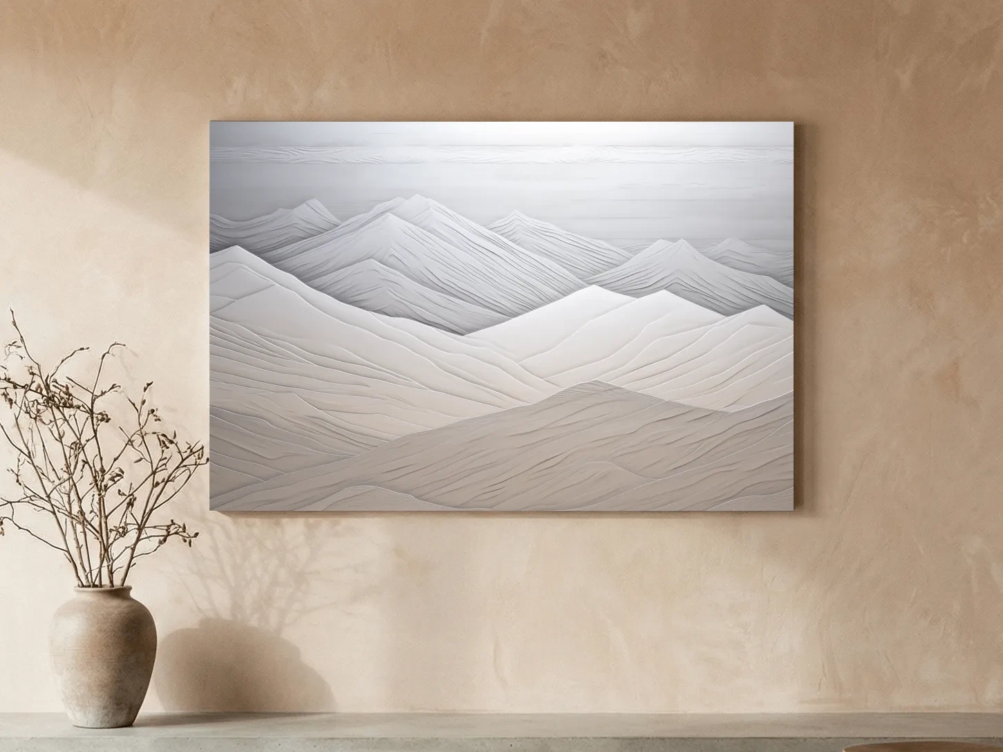 Minimalist Layered Mountain Relief Landscape - Monochrome Wall Art