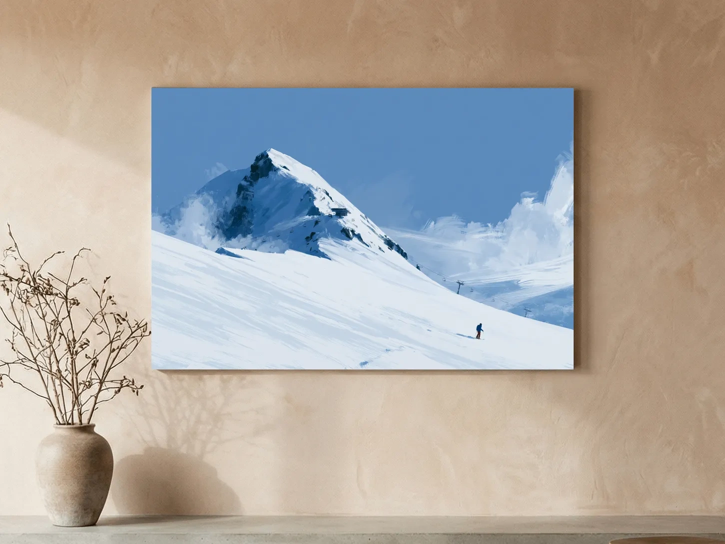 Minimalist Backcountry Skier Painting - Alpine Winter Landscape Wall Art
