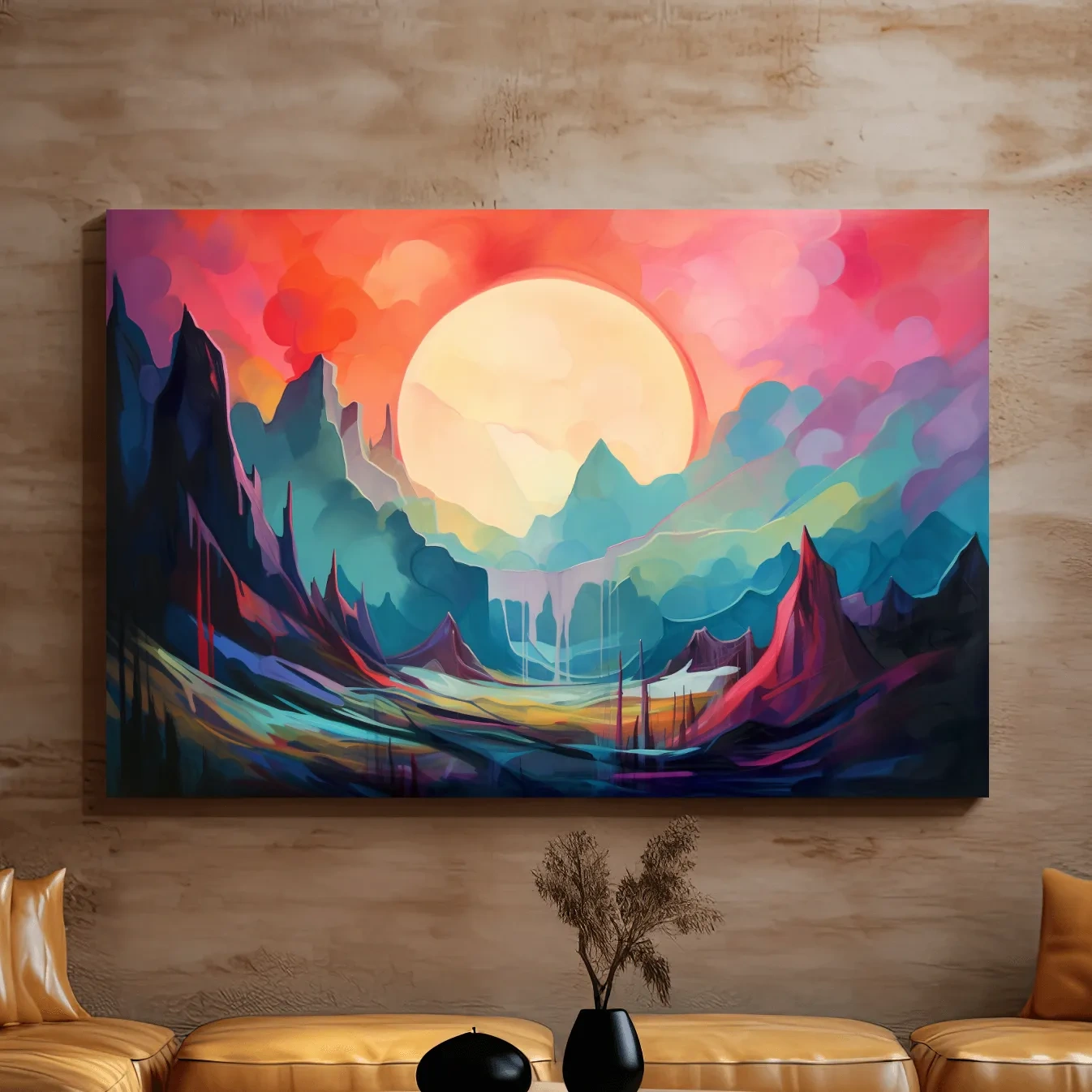 Abstract mountain oil painting wall art