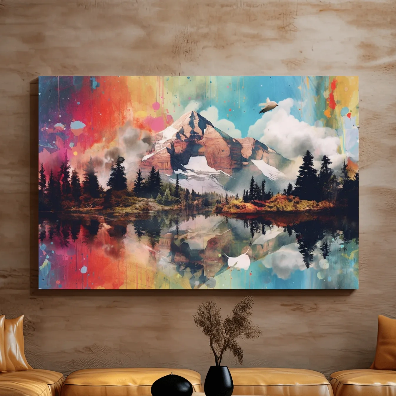 Colourful abstract mountain painting