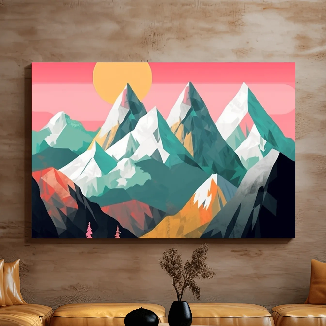 Simple 2d mountain art, colourful mountain ranges