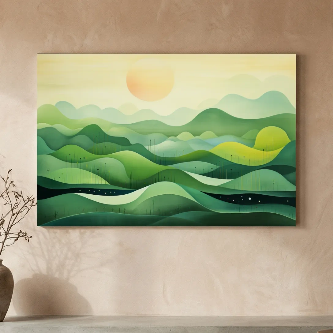 Minimalist Layered Green Rolling Hills - Serene Abstract Landscape Wall Art
