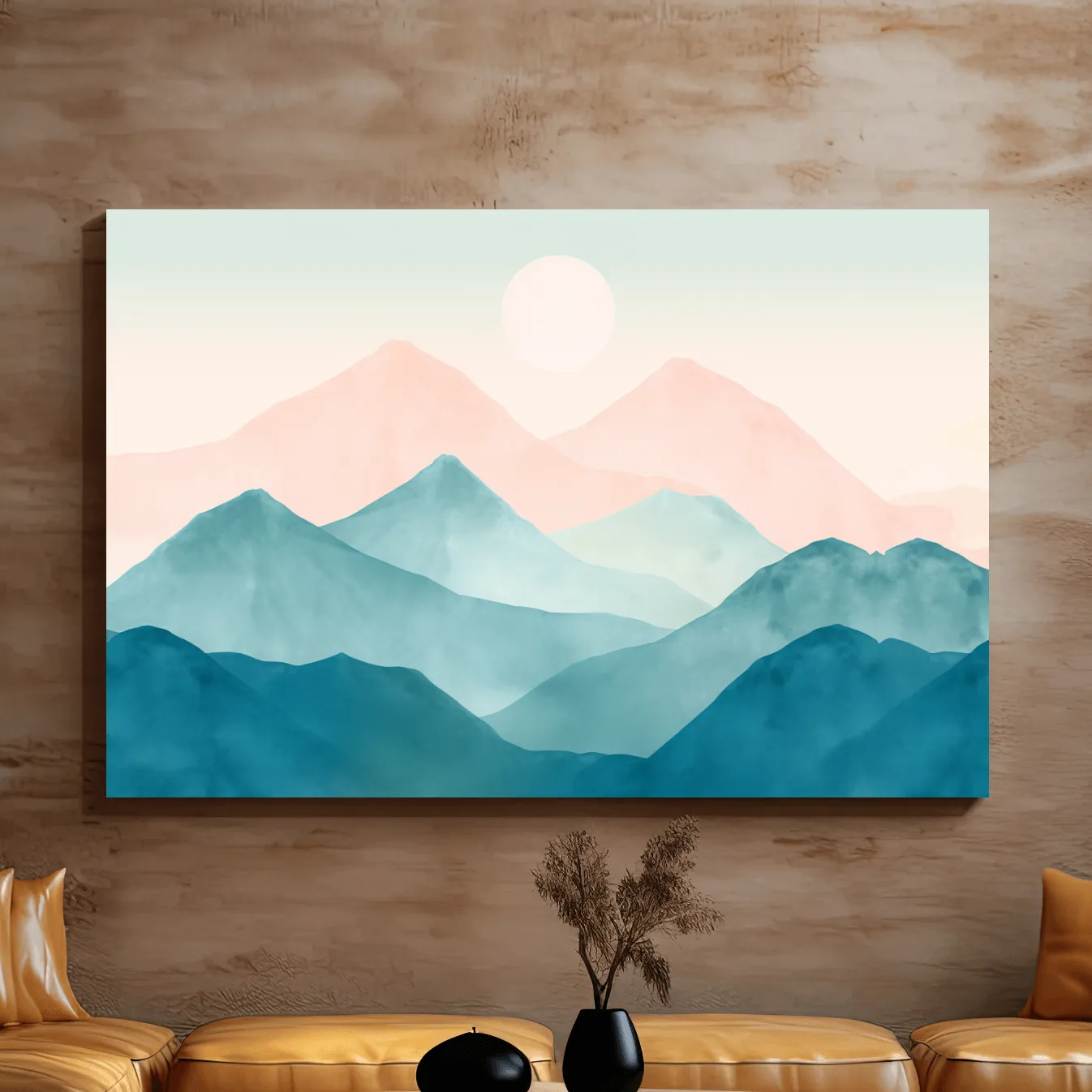 Soft pastel mountain landscape painting